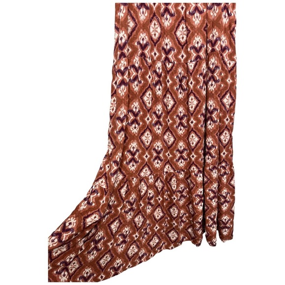 Knox Rose Midi Floral Tiered Boho Scoop Neck Short Puff Sleeves Tie Rust XXL - Picture 4 of 13